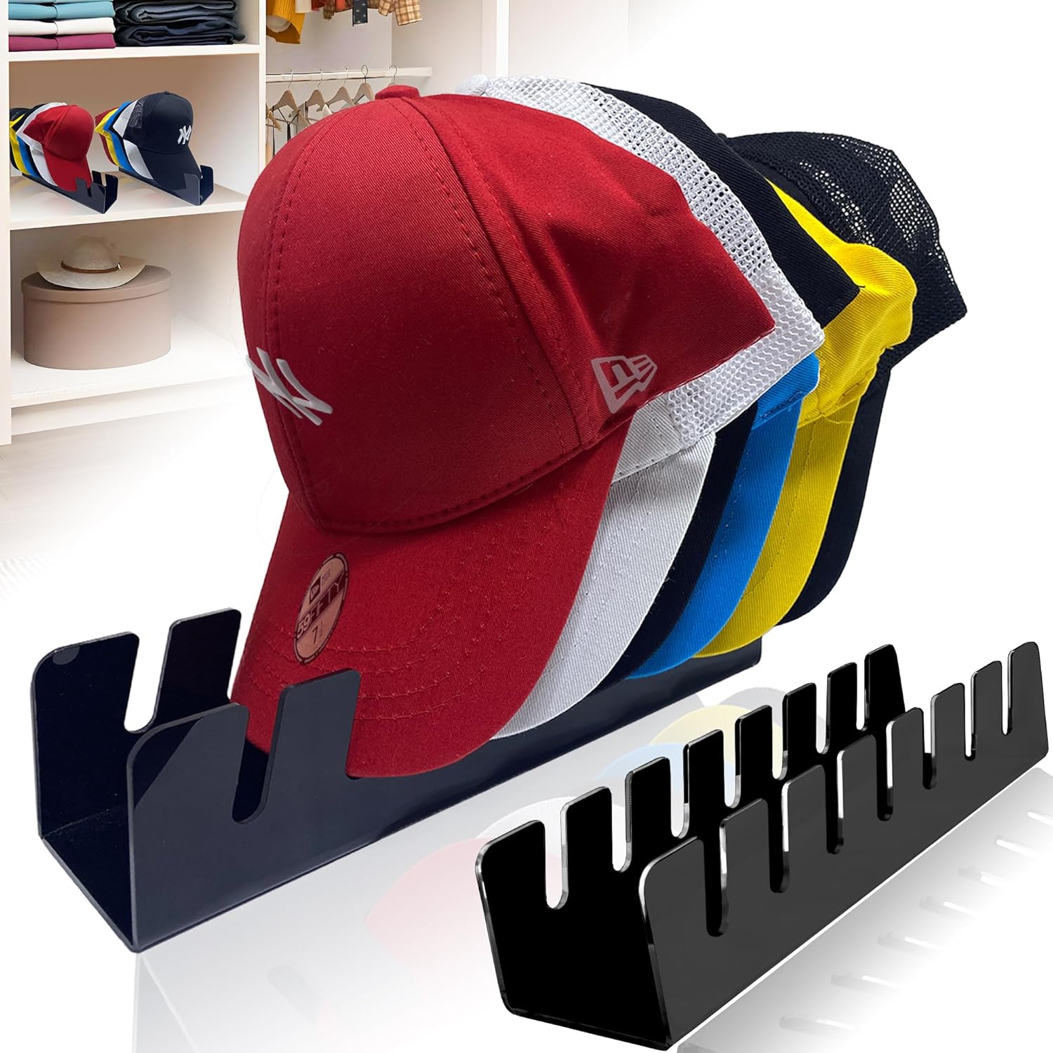 nipalensis Hat Organizer for Baseball Caps - 2 Pack Black Cap Rack for Closet, Hat Holder for Baseball Hats, Ball Cap Storage Organizer, Best Gift for Men